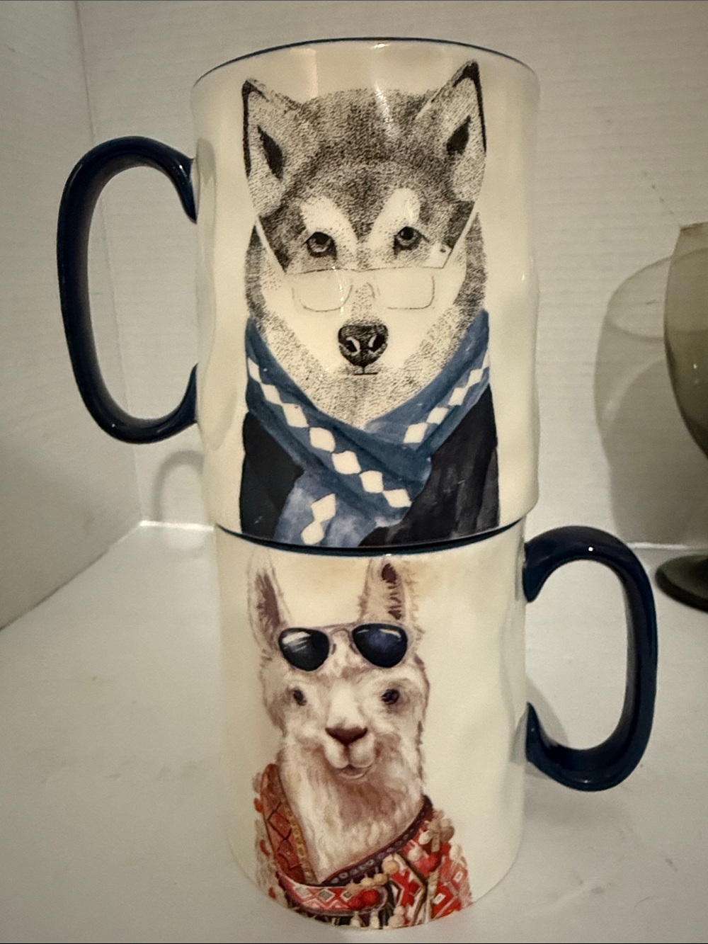Ceramic Animal Print Mugs (2) - Blue Accent Signature